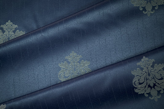 Jacquard Damast – Marineblau – eleganter Möbel- und Dekostoff mit stilvollem Muster